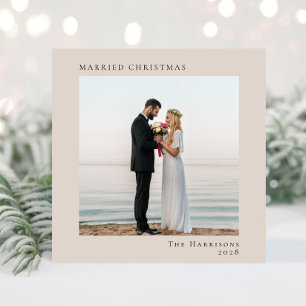 Cartão De Festividades Mínimo Moderno 2 Foto Casada com Taupe de Natal