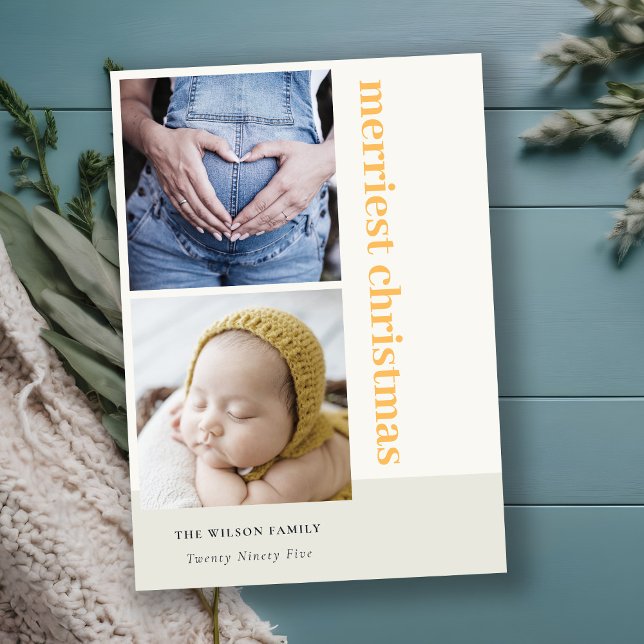 Cartão De Festividades Mínimo Negrito 2 Foto Amarelo Natal Mais Merrista (Criador carregado)