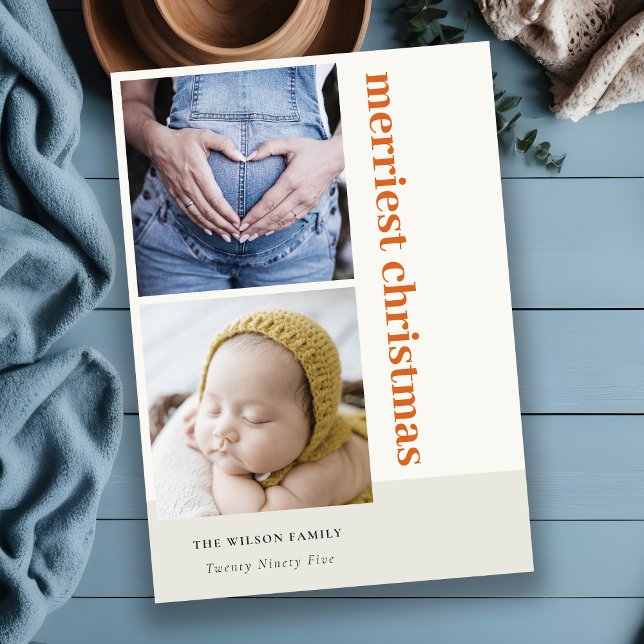 Cartão De Festividades Mínimo Negrito 2 Foto Vermelha Merriest Natal (Criador carregado)