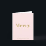 Cartão De Festividades Mínimo Rosa Esbranquiçado e Dourado Feliz Natal<br><div class="desc">Este cartão de Natal "Feliz" minimalista e moderno apresenta um fundo cor-de-rosa pincelado com a palavra "Feliz" em folha falsa/falsa de ouro. Personalize-o para as suas necessidades</div>