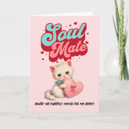 Cartão De Festividades Mint Pink Soul Mate Retro Cat Valentine’s Day Card