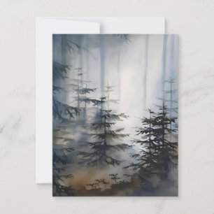 Cartão De Festividades Mist Através Dos Pinheiros Em Aquarela