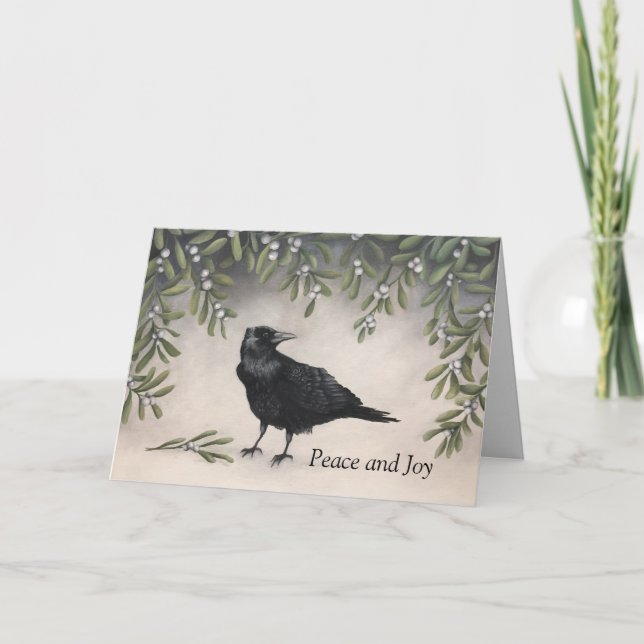 Cartão De Festividades Mistletoe Crow (Frente)