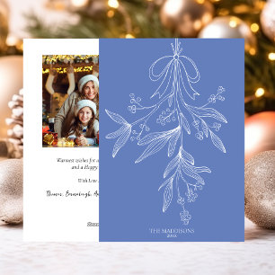 Cartão De Festividades Mistletoe Desenhado à Mão & Arco de Natal Azul