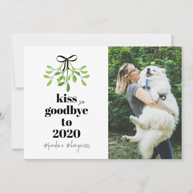 Cartão De Festividades Mistletoe Kiss Goodbye 2020 DoOver Funny Dog Photo (Frente)