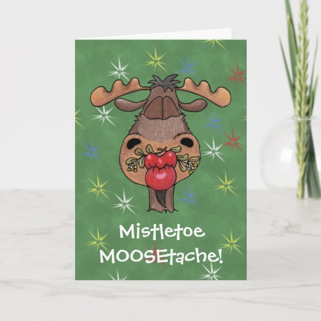 Cartão De Festividades Mistletoe MOOSEtache (Frente)