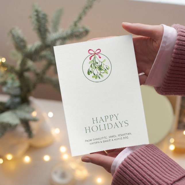 Cartão De Festividades Mistletoon Themed Christmas Personalizado (Mistletoe Themed Christmas Personalized Holiday Cards from Ricaso. Elegant, simple holiday greetings)