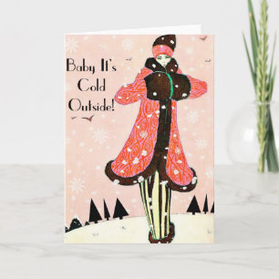 Cartão De Festividades Moda de Inverno Vintage