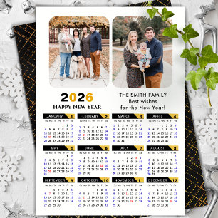 Cartão De Festividades Modern 2026 Calendar Family 2 Photo Black