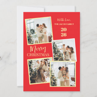 Cartão De Festividades Modern 4 Photo Polaroid Grid Merry Christmas