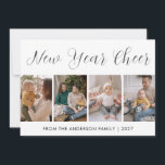 Cartão De Festividades Modern 5 Photo Collage New Year Cheer<br><div class="desc">Celebrate the arrival of 2027 with this stunning panoramic five-photo layout featuring elegant "New Year Cheer" script typography. This minimalist and sophisticated template is the perfect way to showcase a series of your favorite family highlights in a modern gallery-style format.</div>