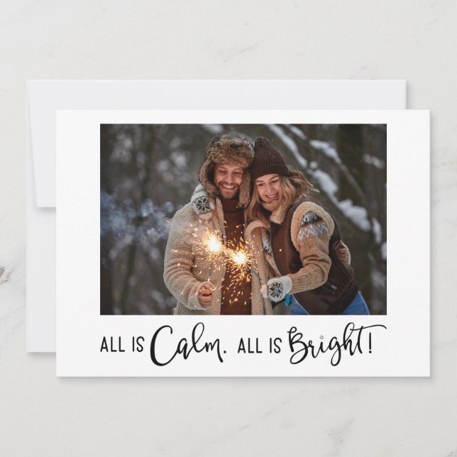 Cartão De Festividades Modern All is Calm All is Bright Photo Christmas (Frente)