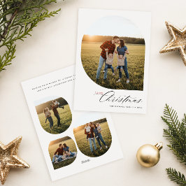 Cartão De Festividades Modern Arch Frame Collage Family Photo Christmas