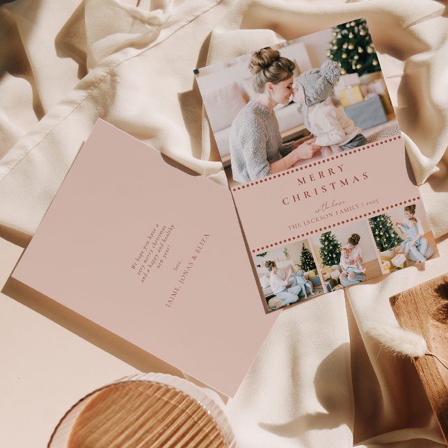 Cartão De Festividades Modern Blush Multi Photo Christmas (Criador carregado)
