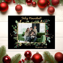 Cartão De Festividades Modern Botanical Greenery Photo Feliz Navidad