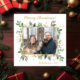 Cartão De Festividades Modern Botanical Greenery Photo Holiday Card