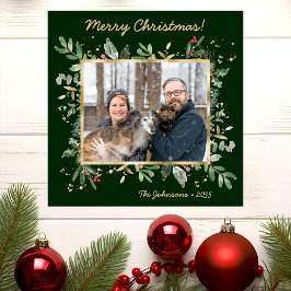 Cartão De Festividades Modern Botanical Greenery Photo Holiday Card