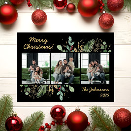 Cartão De Festividades Modern Botanical Greenery Photo Holiday Card