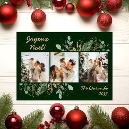 Cartão De Festividades Modern Botanical Greenery Photo Joyeux Noel