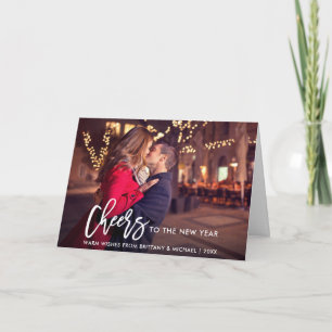 Cartão De Festividades Modern Brush Script Photo New Year Cheers