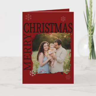 Cartão De Festividades Modern Brushstroke Family Photo Merry Christmas H
