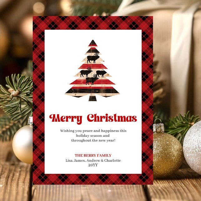 Cartão De Festividades Modern Buffalo Check Tree Christmas Greeting (Modern Buffalo Check Tree Christmas Greeting)