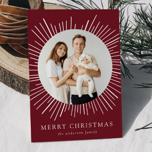 Cartão De Festividades Modern Burgundy Sunburst Feliz Natal 2 Foto