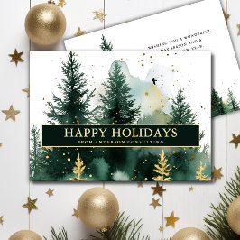 Cartão De Festividades Modern Business Christmas Holiday Card Gold Green