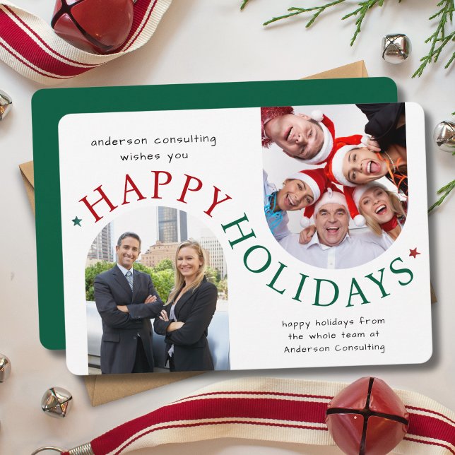 Cartão De Festividades Modern Business Christmas Holiday Card Green (Criador carregado)