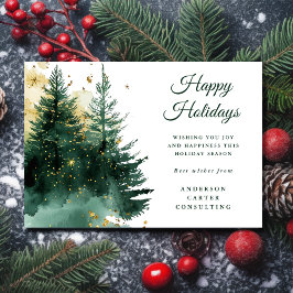 Cartão De Festividades Modern Business Gold Green Christmas Holiday Card