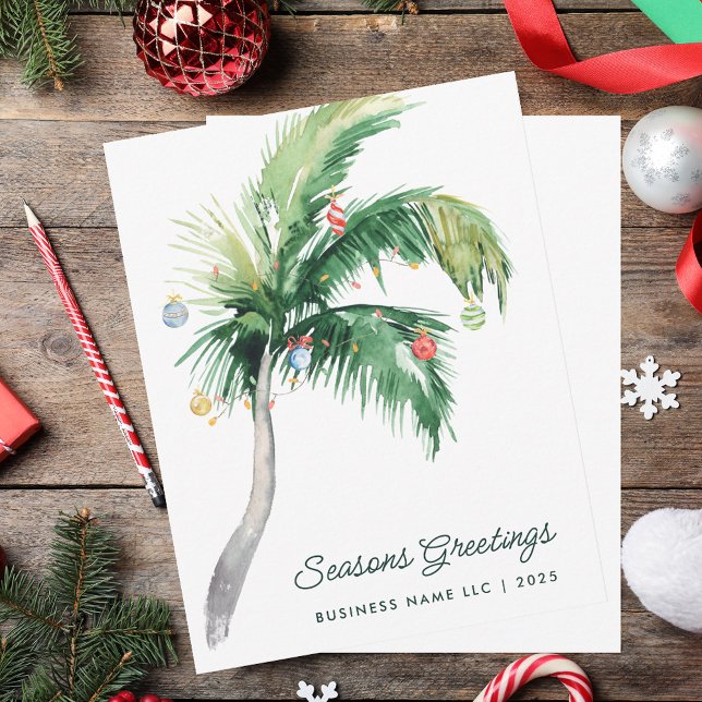 Cartão De Festividades Modern Business Logo Tropical Palm Tree Christmas (Modern Business Logo Tropical Palm Tree Christmas Holiday Card)
