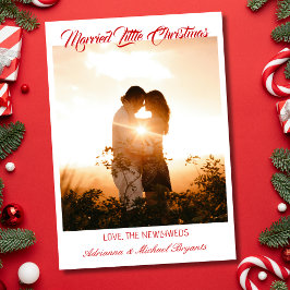 Cartão De Festividades Modern Calligraphy Red Married Little Christmas