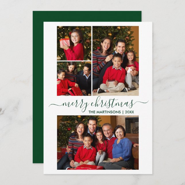 Cartão De Festividades Modern Calliografia Script 4 Fotografia Verde Nata (Frente/Verso)