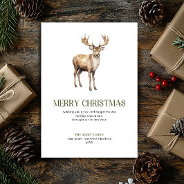 Cartão De Festividades Modern Christmas Deer Sage Ivory Elegant Script