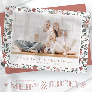 Cartão De Festividades Modern Christmas Floral Foliage Botanical Pattern