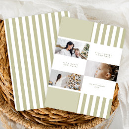Cartão De Festividades Modern Colorblock Green Stripe Christmas Photo