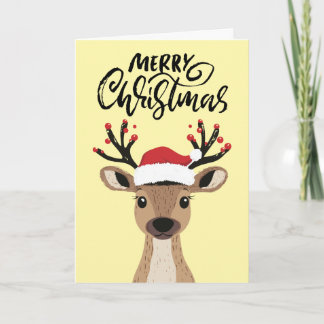 Cartão De Festividades Modern Cute Christmas Reindeer Folded Holiday Card