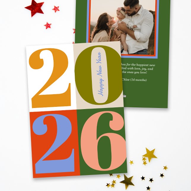 Cartão De Festividades Modern Earthy Bold Year Blocks Happy New Year (Criador carregado)