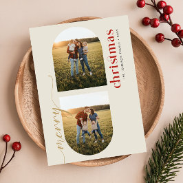 Cartão De Festividades Modern Elegant Arched Family Photo Christmas
