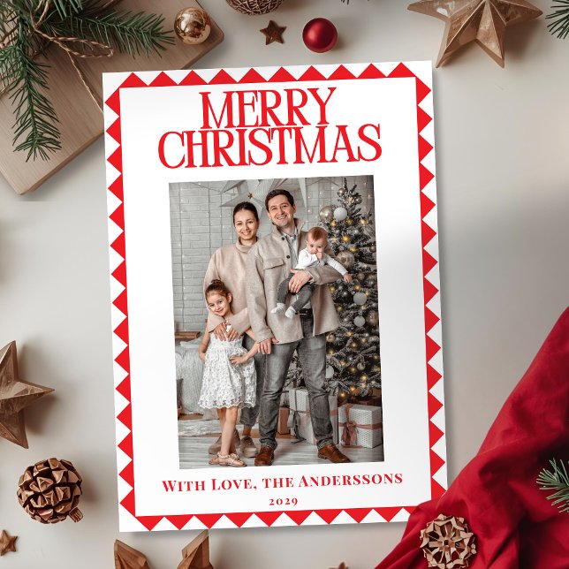 Cartão De Festividades Modern Elegant Geometric Border Photo Christmas (Criador carregado)