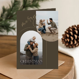 Cartão De Festividades Modern Family of 3 Beach Photo Christmas Folded