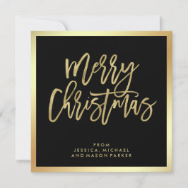 Cartão De Festividades Modern Faux Dourado e Black Felry Christmas