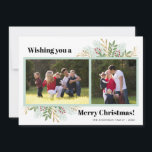 Cartão De Festividades Modern Felry Christmas Winter Greenery 3 Foto<br><div class="desc">Este cartão de saudação simples de Natal moderno oferece duas imagens fotográficas na frente com o texto ousado "Desejo-lhe um Feliz Natal". A parte de trás oferece uma foto desbotada com texto personalizado para uma mensagem pessoal e seus nomes familiares. Fotografia © Storytree Studios,  Stanford,  CA</div>
