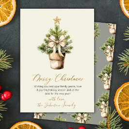 Cartão De Festividades Modern Gold Bow Neutral Watercolor Christmas