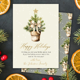 Cartão De Festividades Modern Gold Bow Neutral Watercolor Christmas Tree