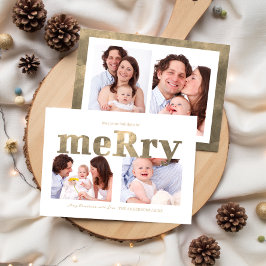 Cartão De Festividades Modern Gold “Merry” Typography Photo Family