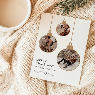 Cartão De Festividades Modern Gold Multi-Photo Ornament Christmas Card