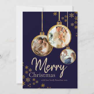 Cartão De Festividades Modern Gold Snowflakes Photo Merry Christmas