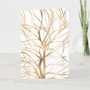 Cartão De Festividades Modern Gold Tree Silhouette Minimal White Design