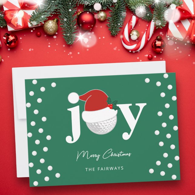 Cartão De Festividades Modern Golf Joy Typography Festive Holiday Green (Personalize for your family, club, or business.)